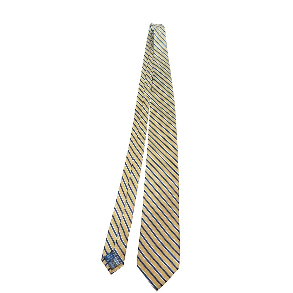 Haines & Bonner Tie Mens One Size Yellow Blue Striped Silk Woven Handmade London